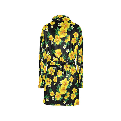 Yellow Hibiscus Pattern Print Design HB08 Women's Fleece Robe