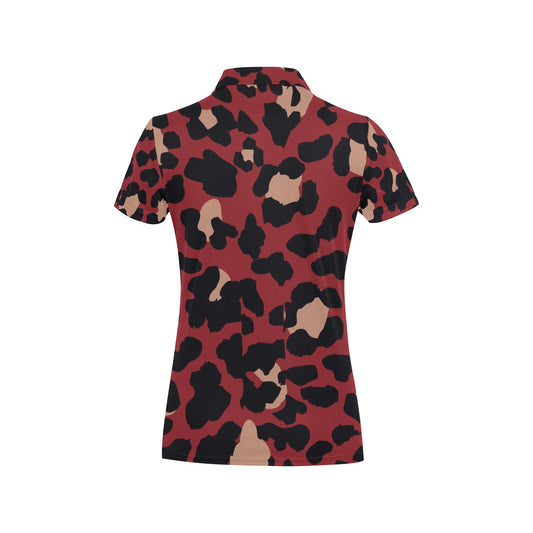 Cheetah Red Print Pattern Women's Polo Shirt