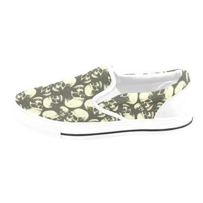 Skull Print Design LKS302 White Slip Ons Canvas Women's Shoes