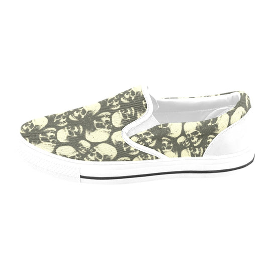 Skull Print Design LKS302 White Slip Ons Canvas Women's Shoes