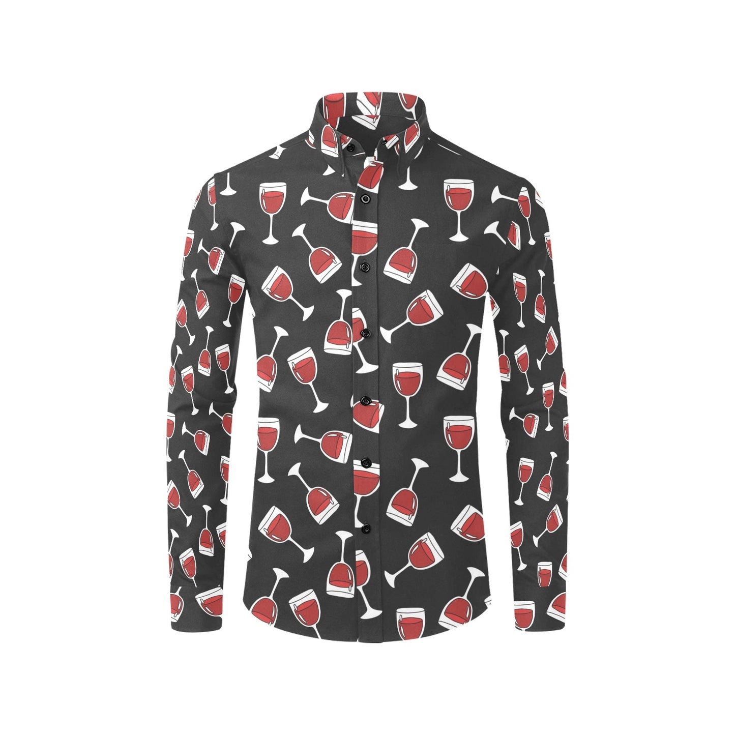 Wine Glass Print Design LKS303 Men's Long Sleeve Dress Shirt
