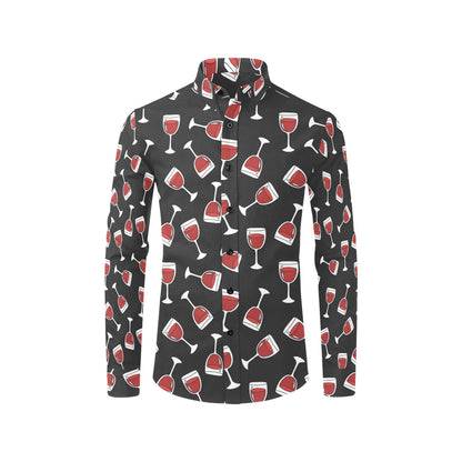 Wine Glass Print Design LKS303 Men's Long Sleeve Dress Shirt