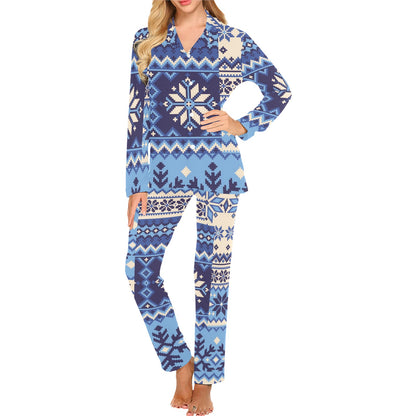 Nordic Pattern Print Design A04 Women's Long Pajama Set