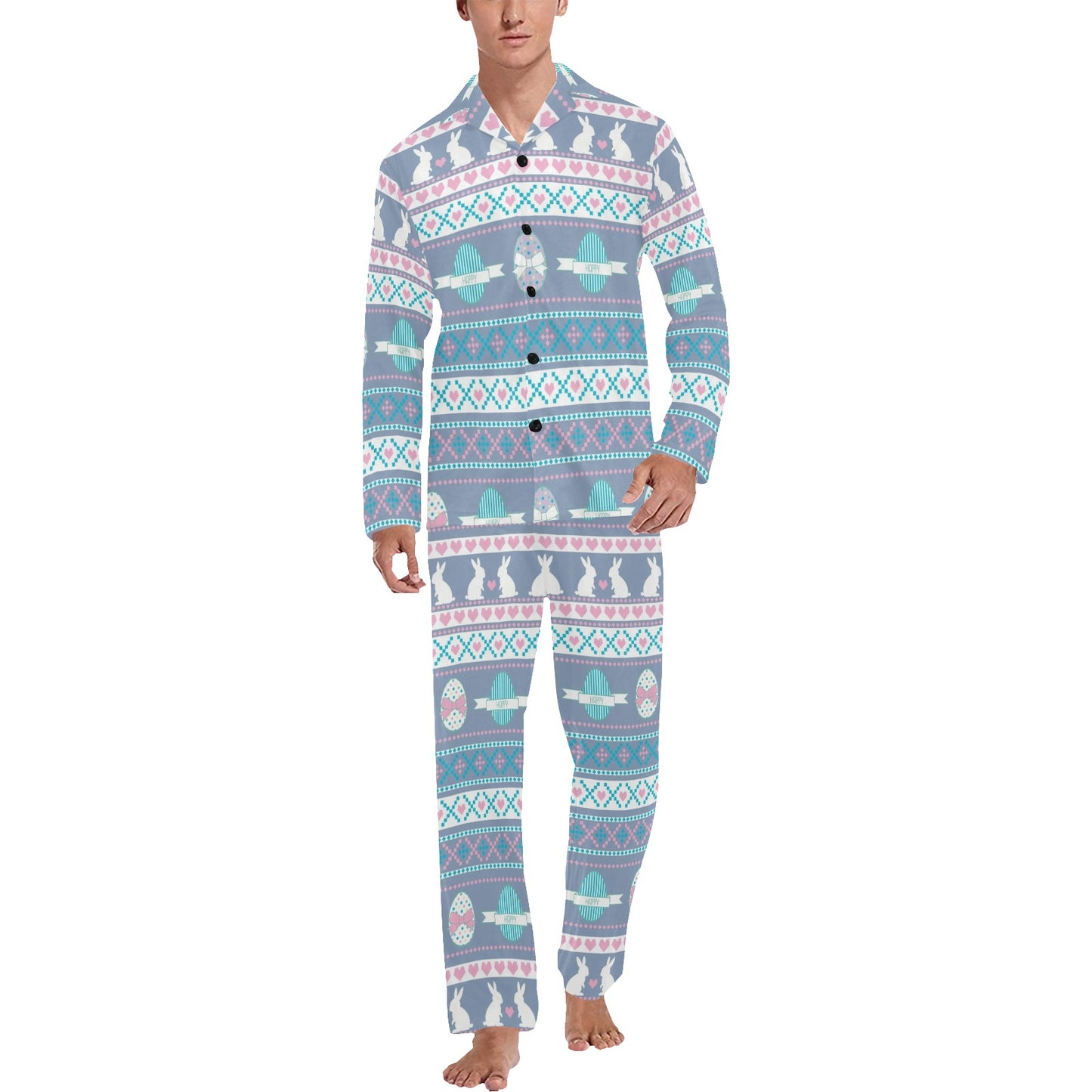 Easter Eggs Pattern Print Design RB013 Men's Long Pajama Set