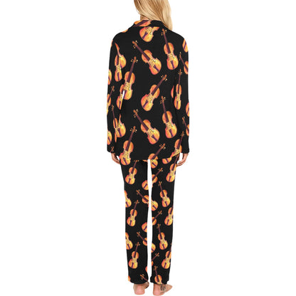 Violin Pattern Print Design 04 Women's Long Pajama Set