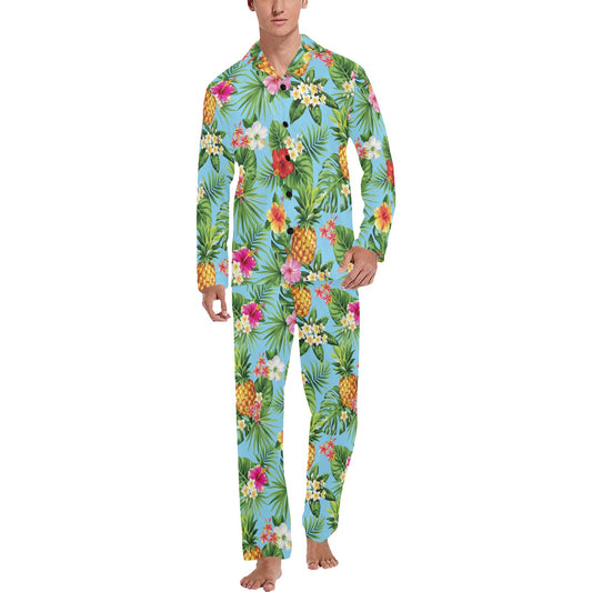 Pineapple Hawaiian flower Tropical Men's Long Pajama Set