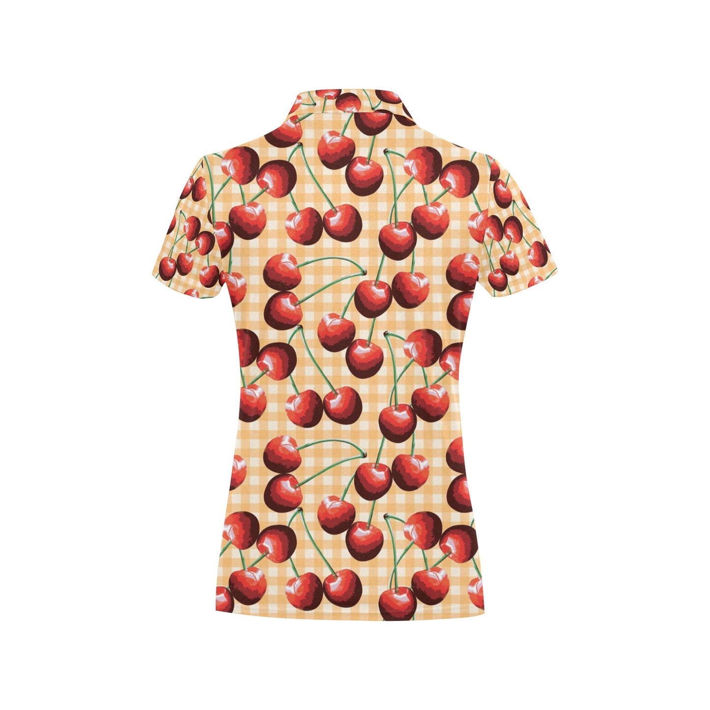 Cherry Orange Plaid Print Women's Polo Shirt