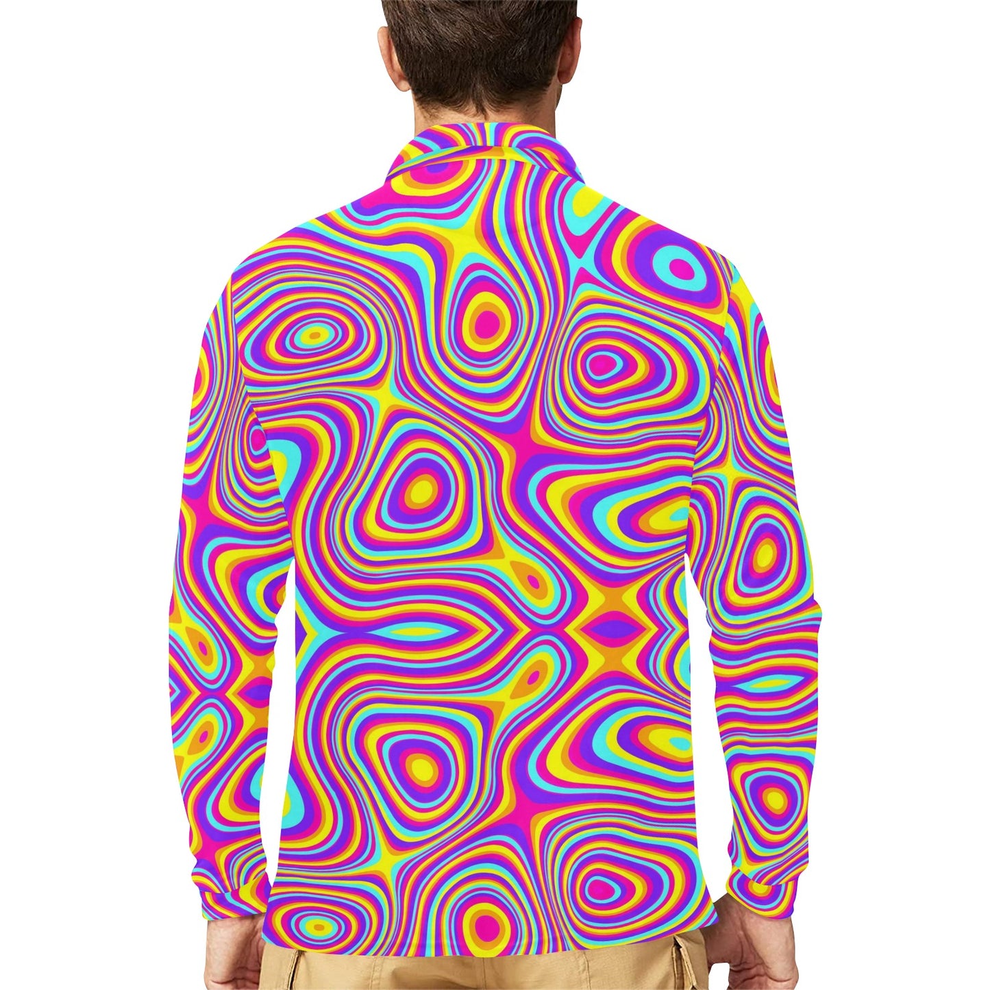 Liquid Pattern Print Design 06 Long Sleeve Polo Shirt For Men's