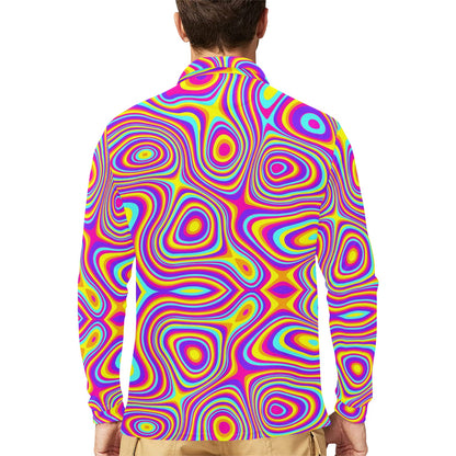Liquid Pattern Print Design 06 Long Sleeve Polo Shirt For Men's