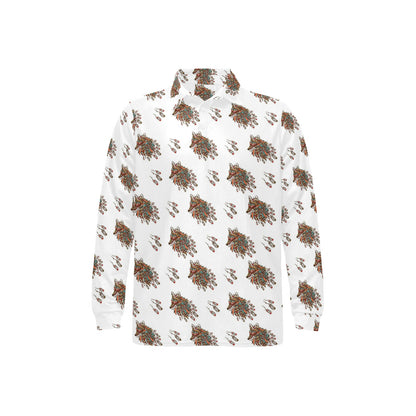 Aztec Wolf Pattern Print Design 02 Long Sleeve Polo Shirt For Men's