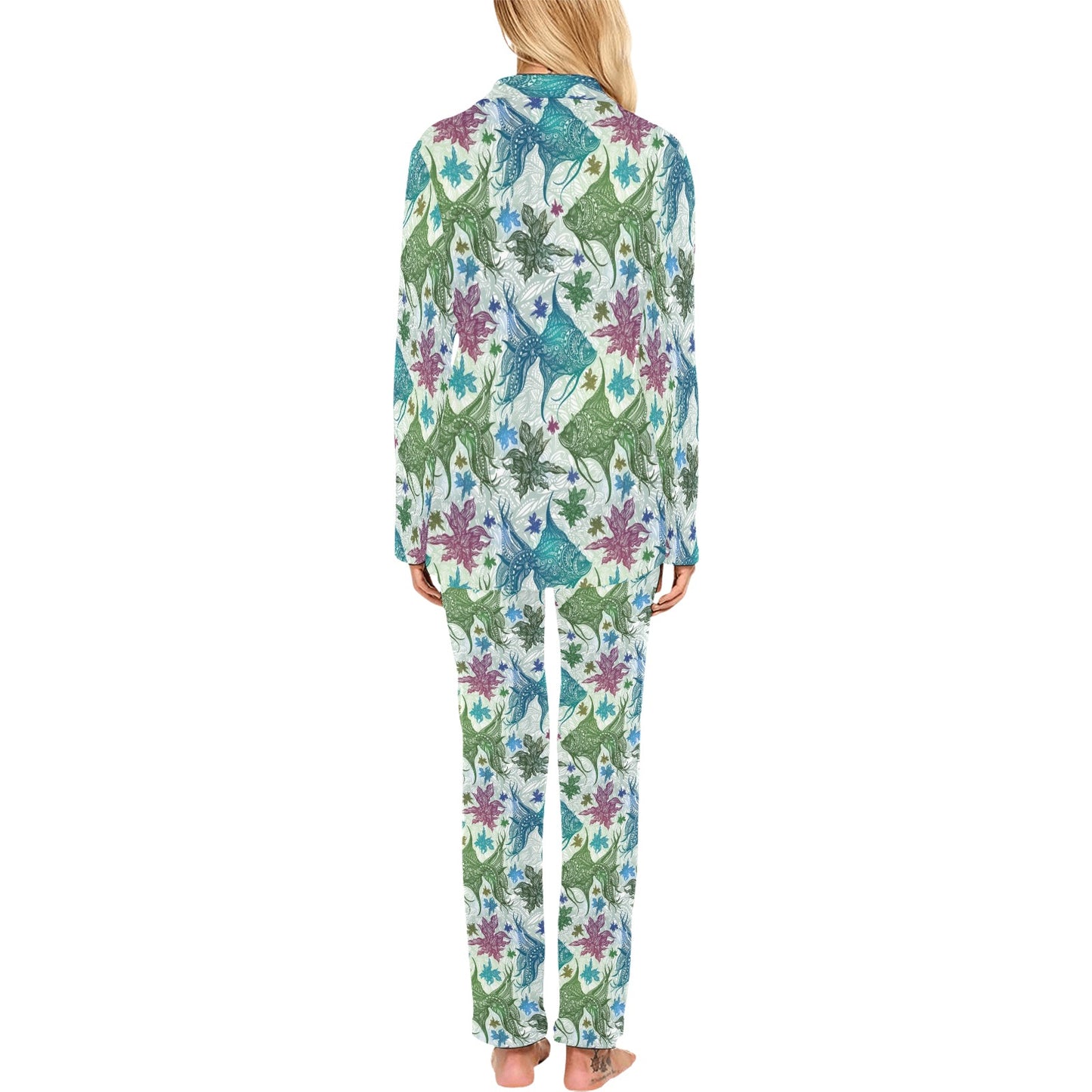 Angelfish Tribal Pattern Print Design 01 Women's Long Pajama Set