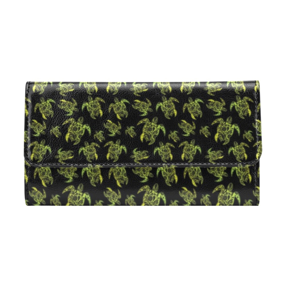 Green Tribal Turtle Polynesian Themed Women's Trifold Wallet