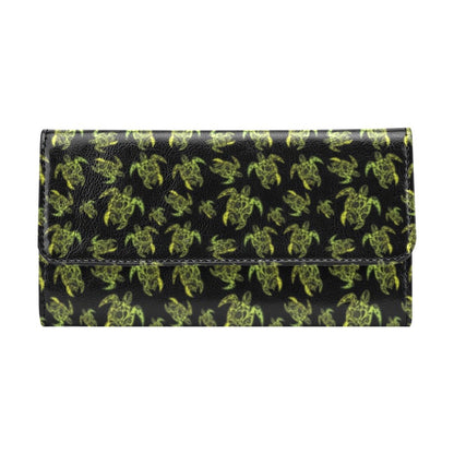 Green Tribal Turtle Polynesian Themed Women's Trifold Wallet