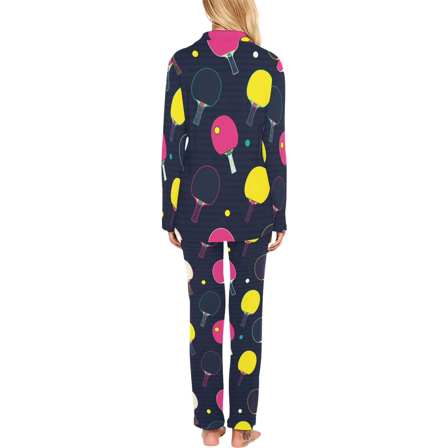 Ping Pong Pattern Print Design A04 Women's Long Pajama Set