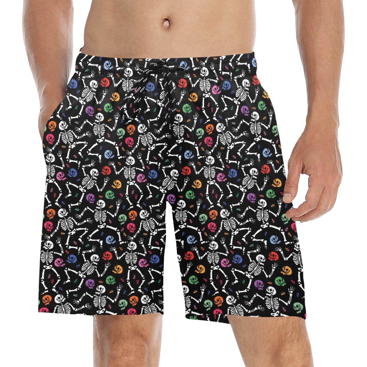 Skeleton Print Design LKS307 Men's Swim Trunks Beach Shorts