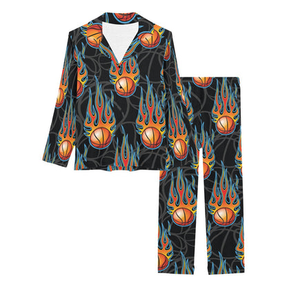 Basketball Fire Print Pattern Women's Long Pajama Set