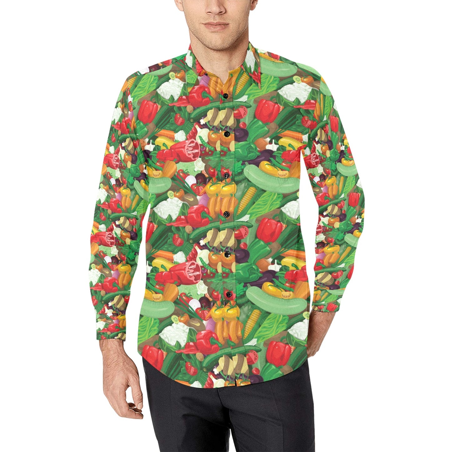 Salad Mix Vegetableprint Design LKS301 Men's Long Sleeve Dress Shirt
