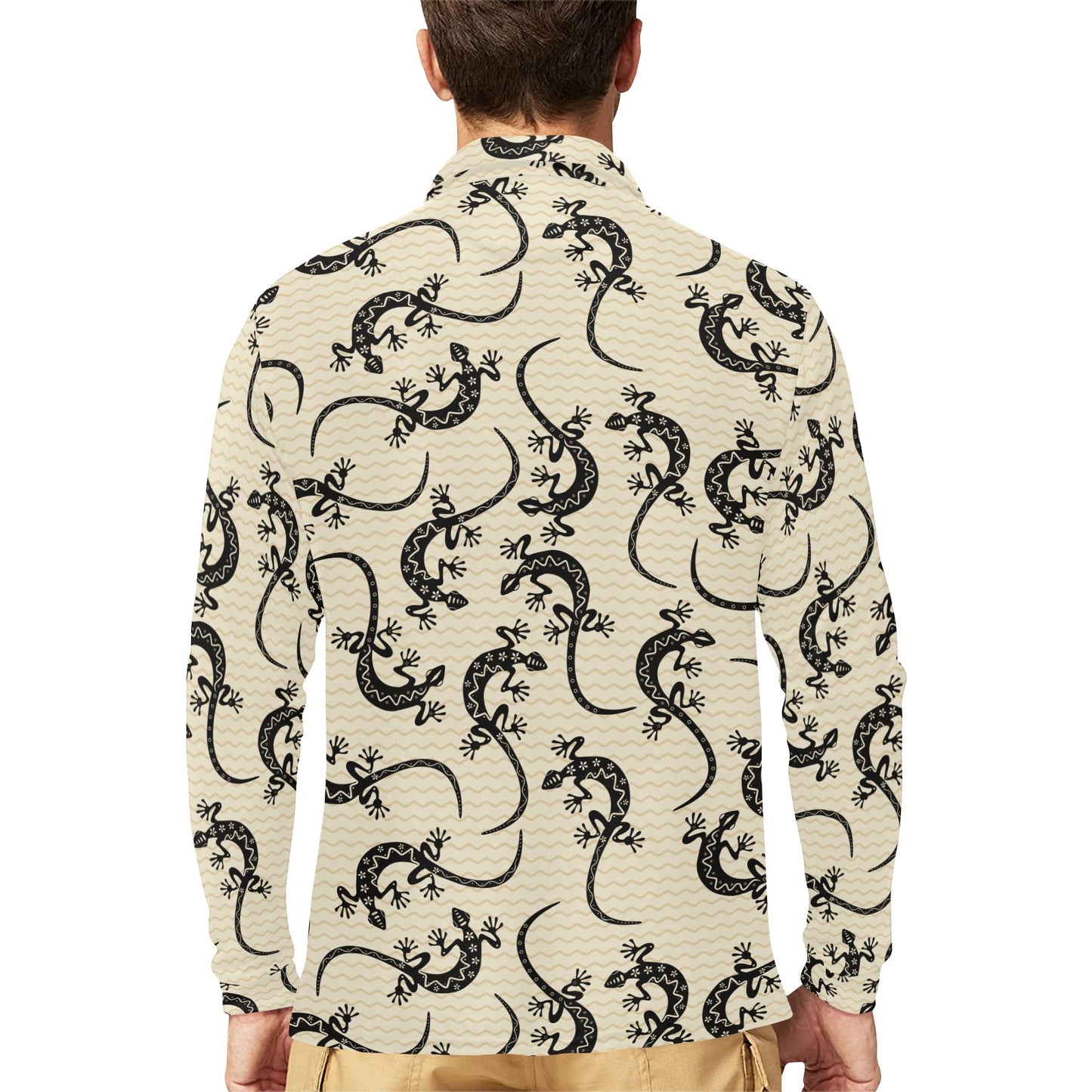 lizard Pattern Print Design 02 Long Sleeve Polo Shirt For Men's