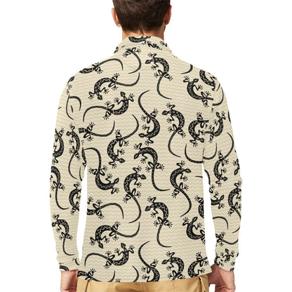 lizard Pattern Print Design 02 Long Sleeve Polo Shirt For Men's