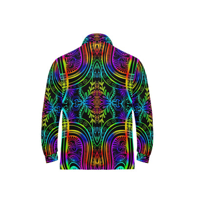 Neon Trible Rainbow Pattern Print Design A01 Long Sleeve Polo Shirt For Men's