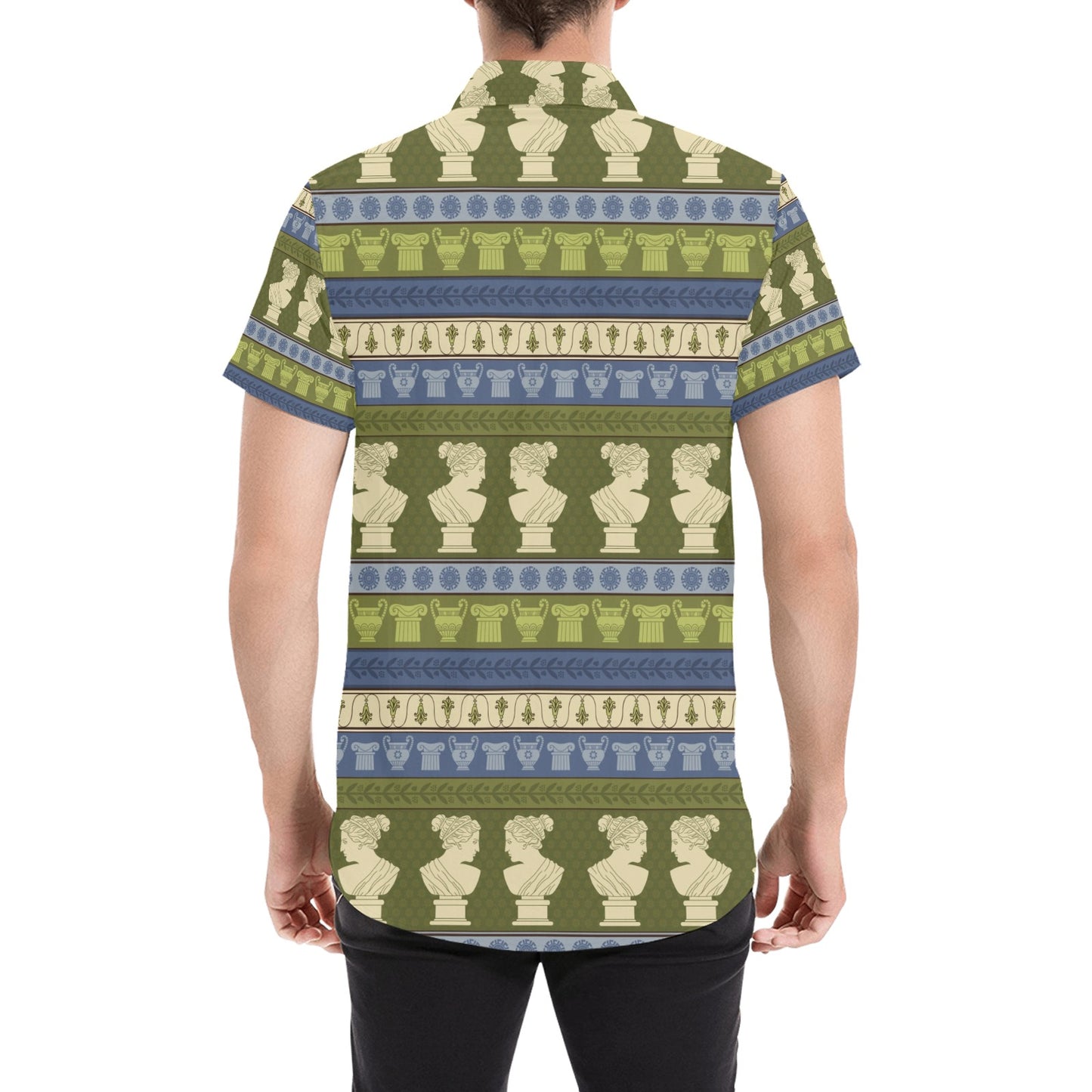 Ancient Greek Statue Print Design LKS301 Men Short Sleeve Button Up Shirt