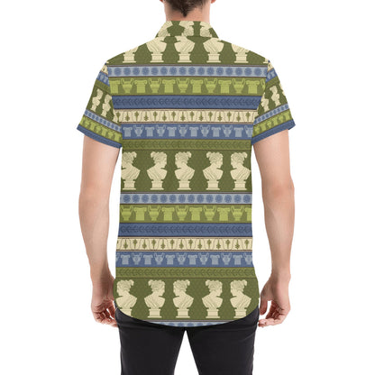 Ancient Greek Statue Print Design LKS301 Men Short Sleeve Button Up Shirt