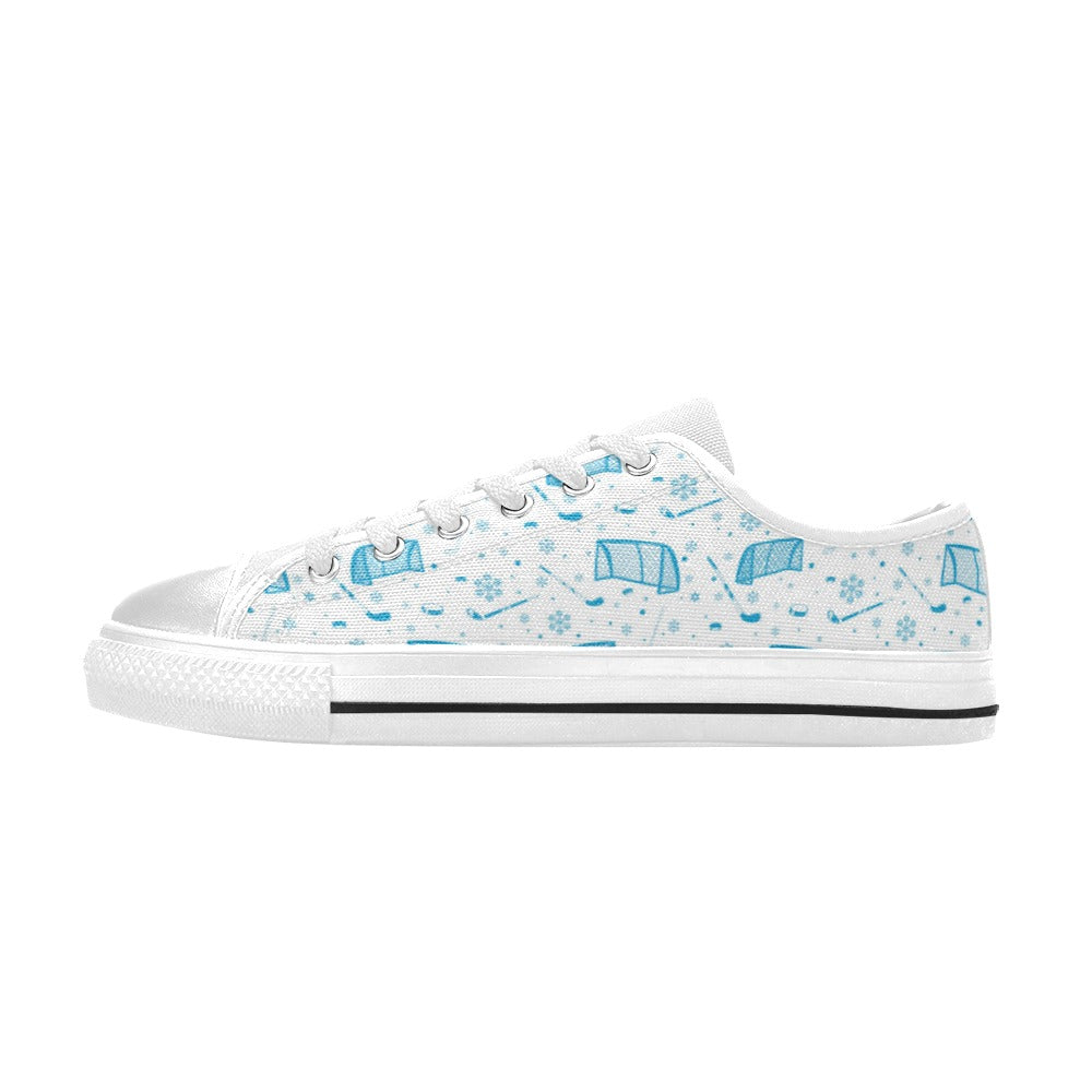 Hockey Print Design LKS303 Women's White Low Top Shoes