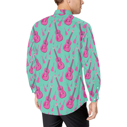 Acoustic Guitar Print Design LKS405 Men's Long Sleeve Dress Shirt