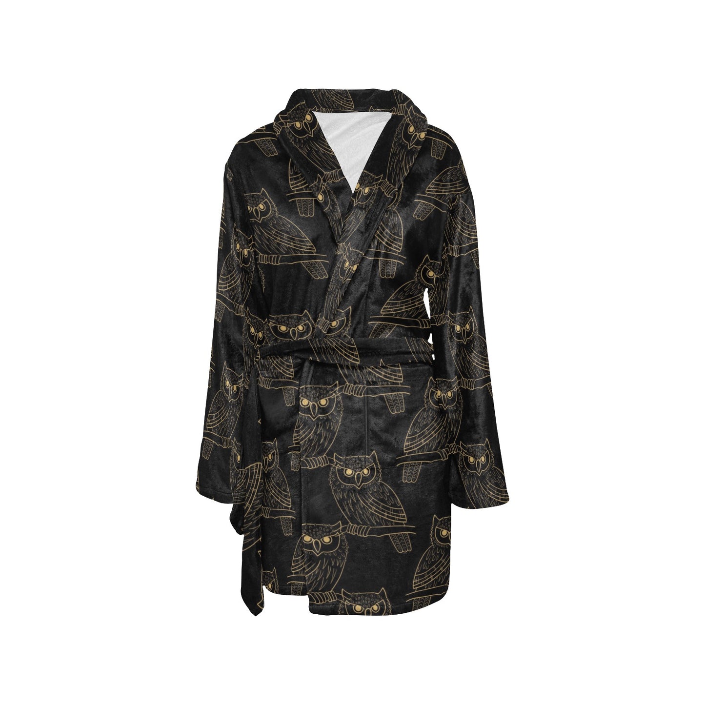 Gold Owl Pattern Women's Fleece Robe