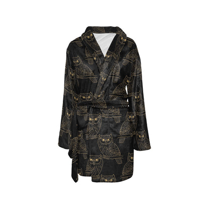 Gold Owl Pattern Women's Fleece Robe
