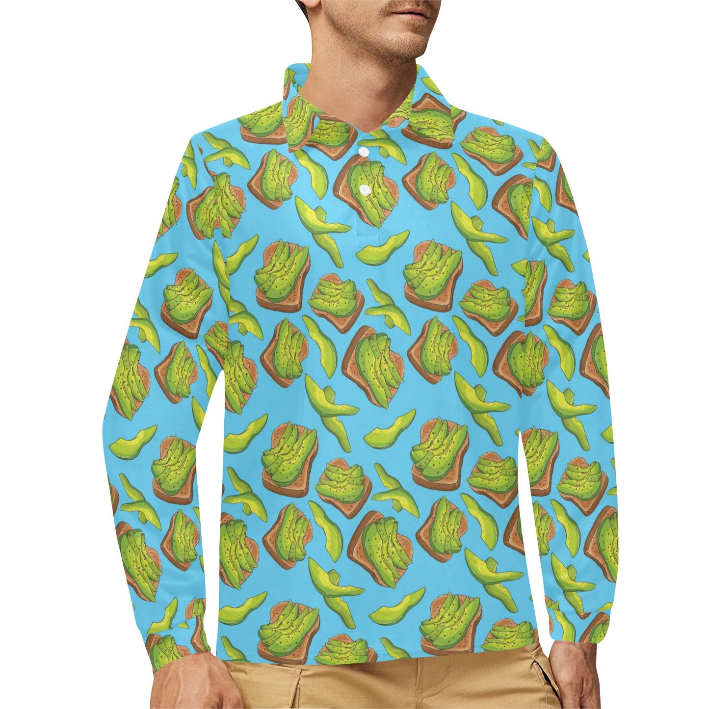 Sandwich Avocado Print Design LKS306 Long Sleeve Polo Shirt For Men's