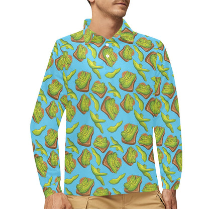 Sandwich Avocado Print Design LKS306 Long Sleeve Polo Shirt For Men's