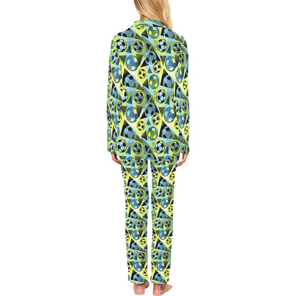 Soccer Ball Themed Print Design Women's Long Pajama Set