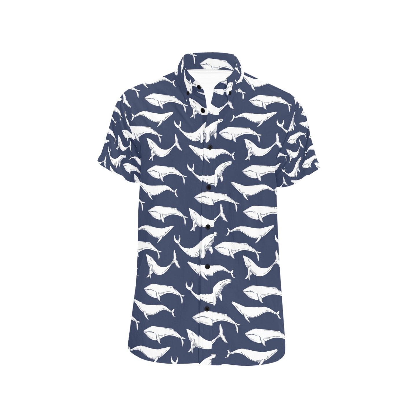 Whale Print Design LKS308 Men Short Sleeve Button Up Shirt