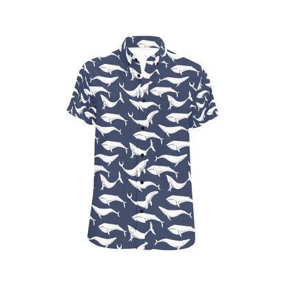 Whale Print Design LKS308 Men Short Sleeve Button Up Shirt