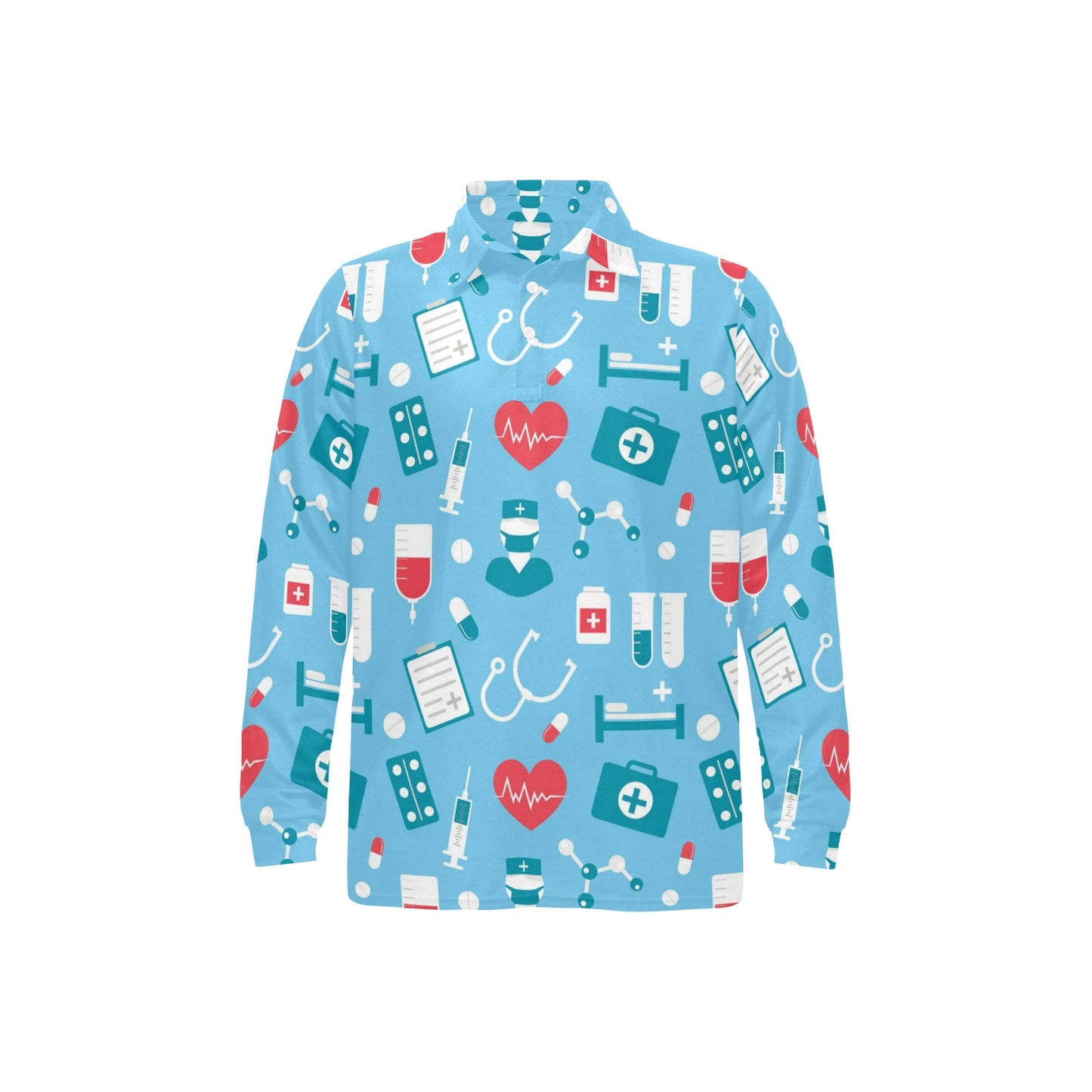 Nurse Pattern Print Design A03 Long Sleeve Polo Shirt For Men's