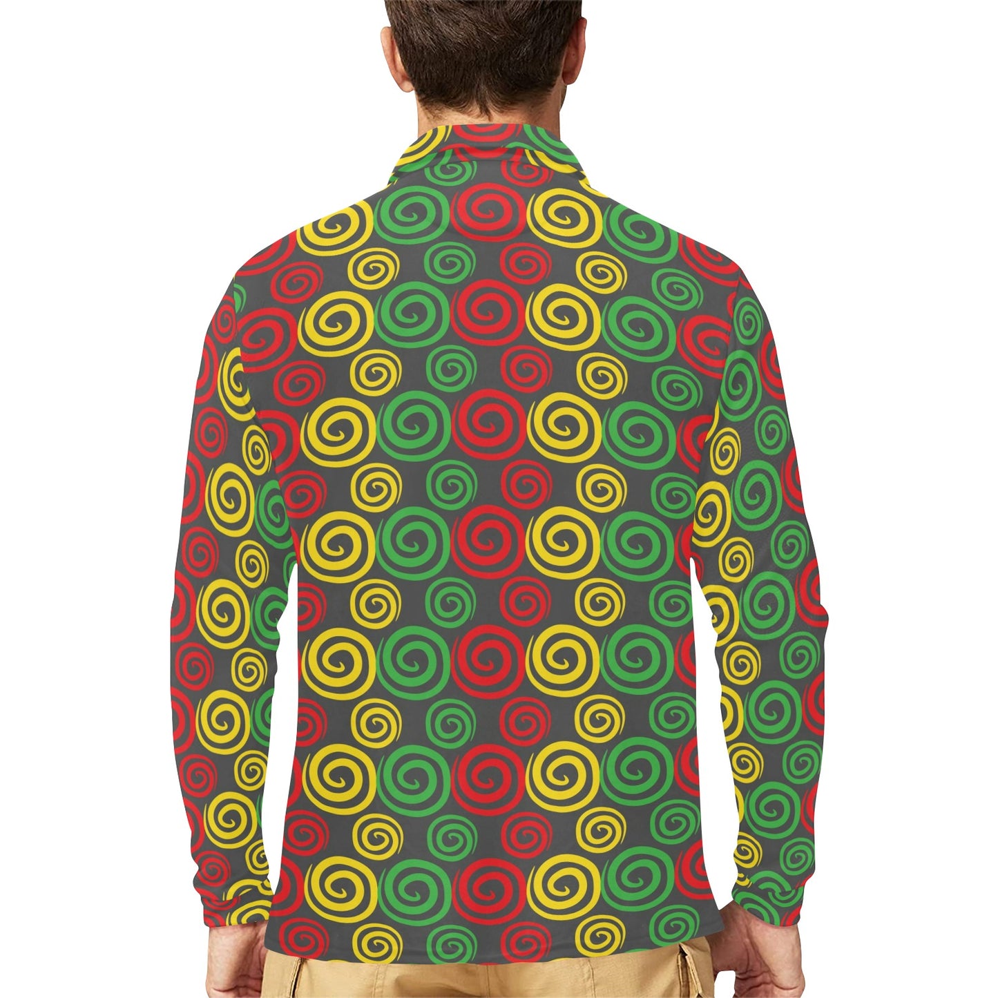 Rastafarian Pattern Print Design A05 Long Sleeve Polo Shirt For Men's