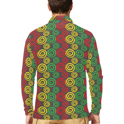 Rastafarian Pattern Print Design A05 Long Sleeve Polo Shirt For Men's