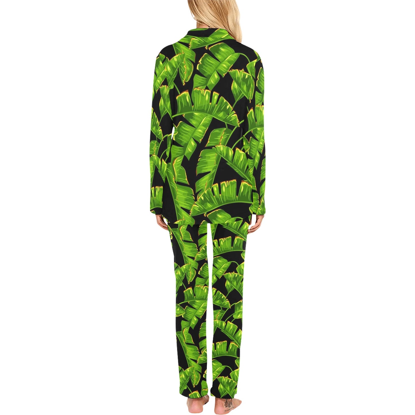 Banana Leaf Pattern Print Design BL06 Women's Long Pajama Set