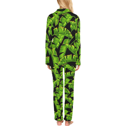 Banana Leaf Pattern Print Design BL06 Women's Long Pajama Set