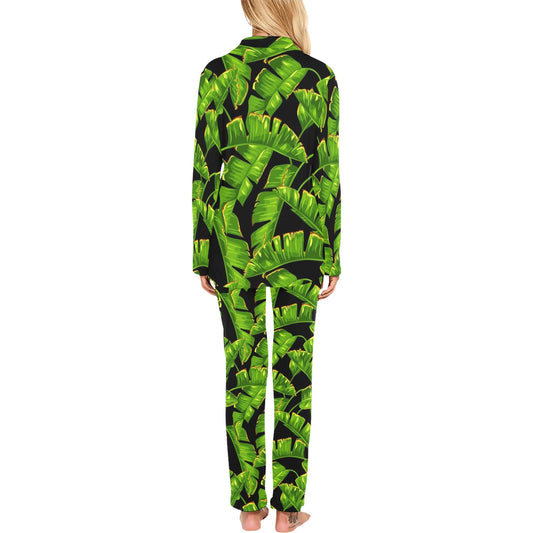 Banana Leaf Pattern Print Design BL06 Women's Long Pajama Set