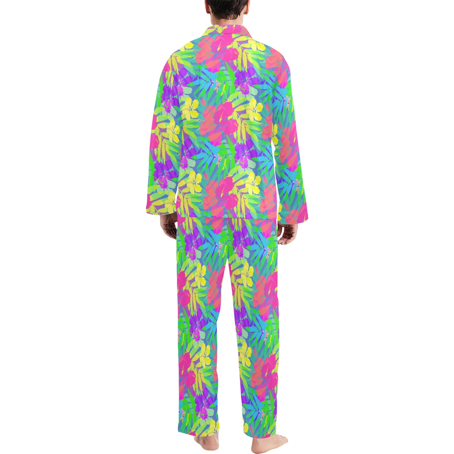 Neon Tropical Pattern Print Design A03 Men's Long Pajama Set