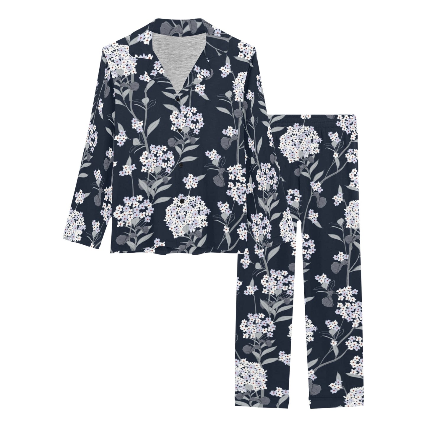 Hydrangea Pattern Print Design HD07 Women's Long Pajama Set