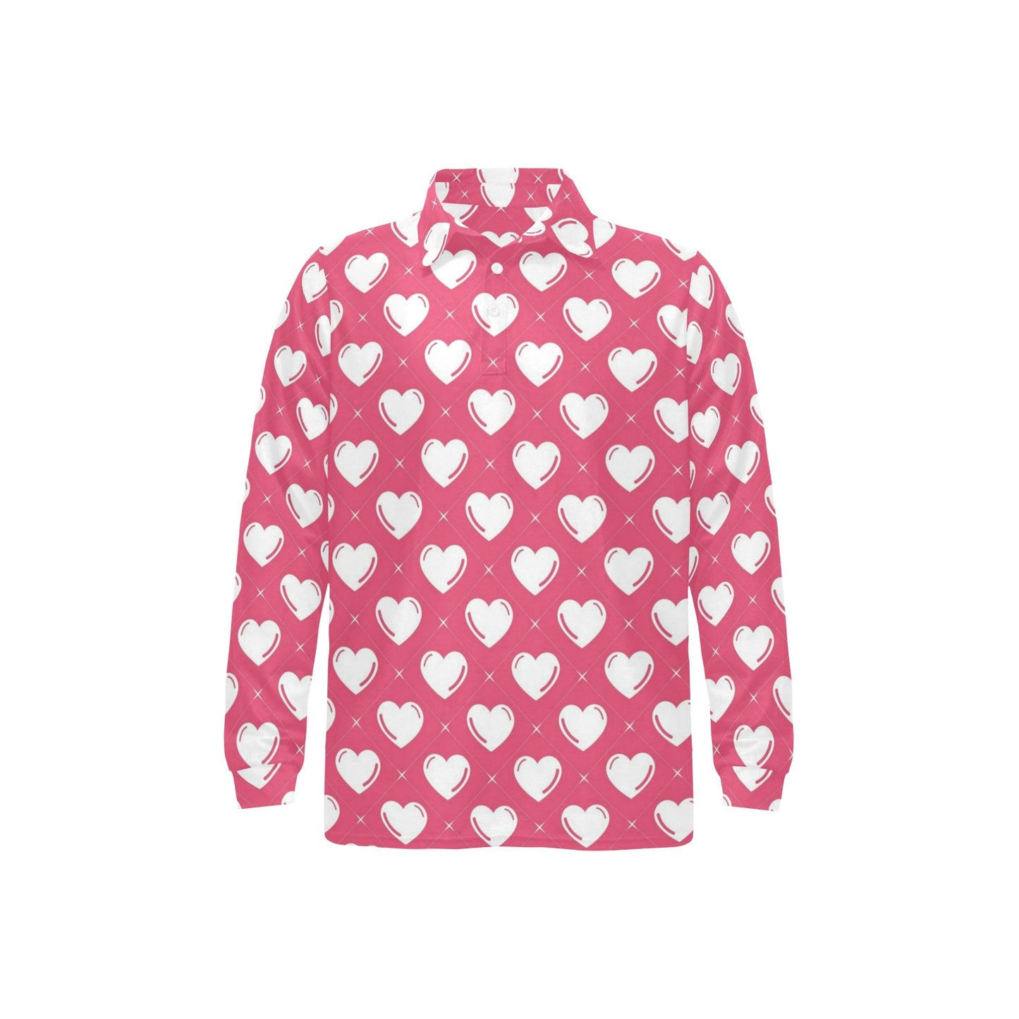 Heart Pattern Print Design HE07 Long Sleeve Polo Shirt For Men's
