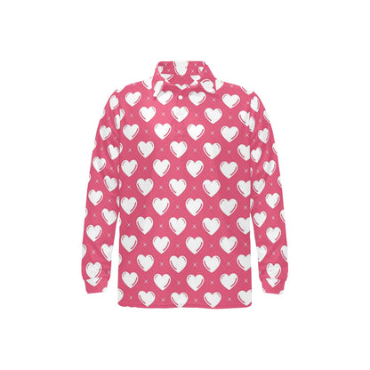Heart Pattern Print Design HE07 Long Sleeve Polo Shirt For Men's