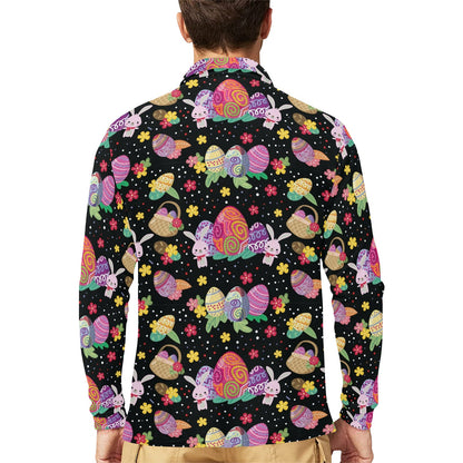 Easter Eggs Pattern Print Design RB06 Long Sleeve Polo Shirt For Men's