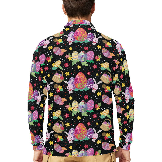 Easter Eggs Pattern Print Design RB06 Long Sleeve Polo Shirt For Men's