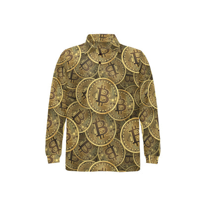 Bitcoin Pattern Print Design DO01 Long Sleeve Polo Shirt For Men's