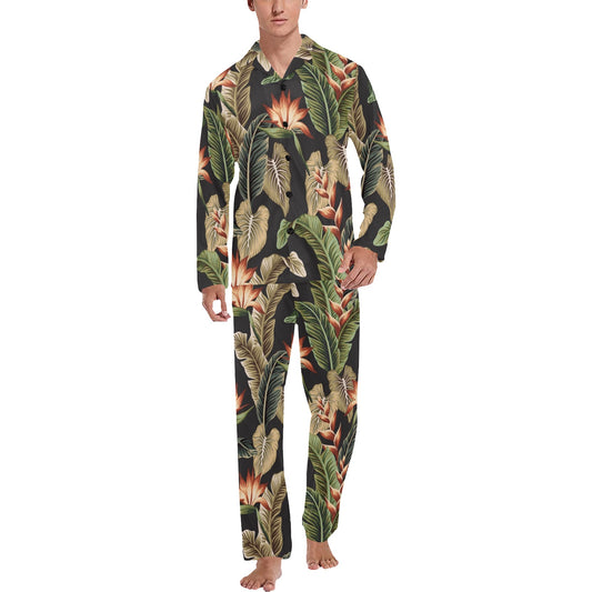 Tropical Flower Pattern Print Design TF014 Men's Long Pajama Set