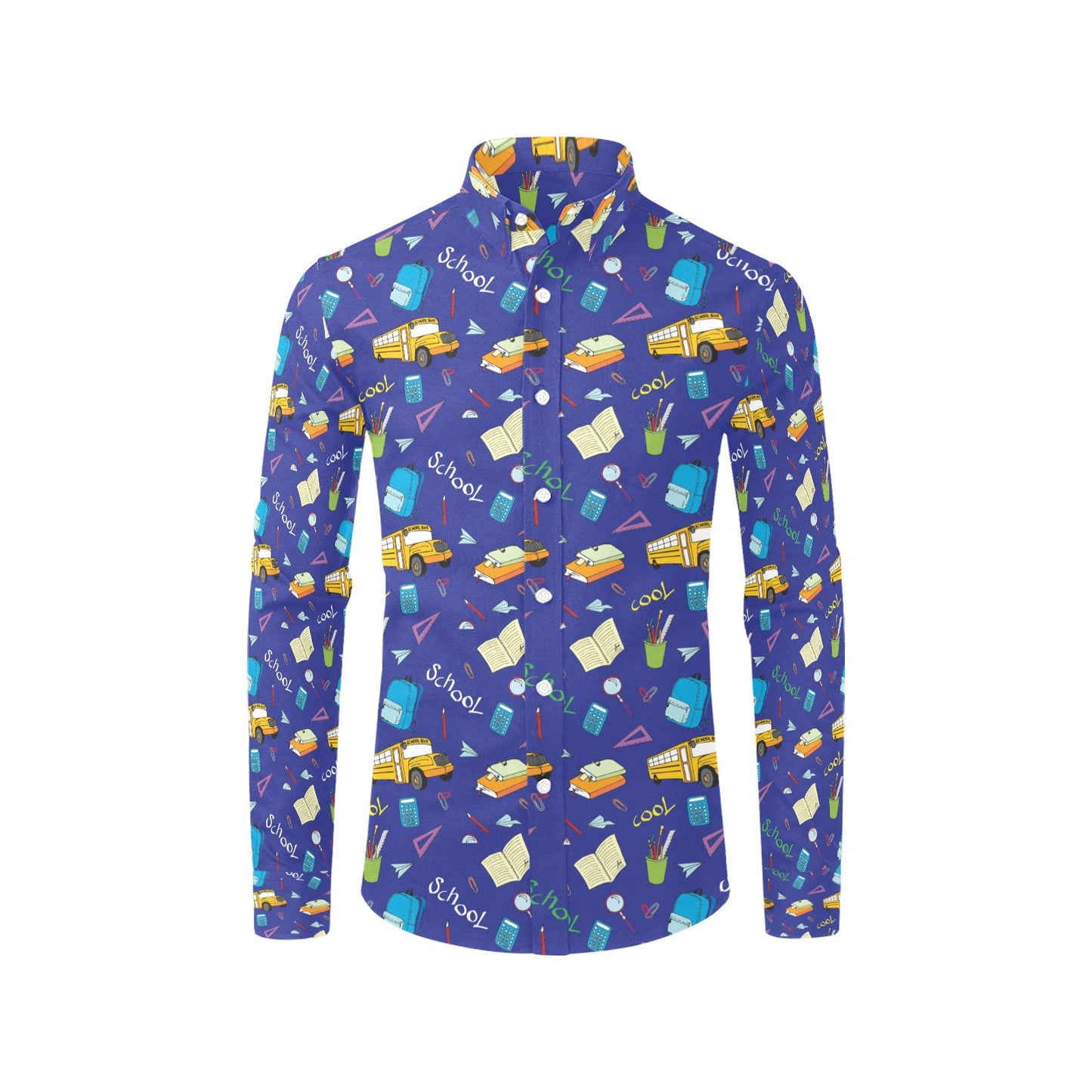 School Bus Print Design LKS307 Men's Long Sleeve Dress Shirt